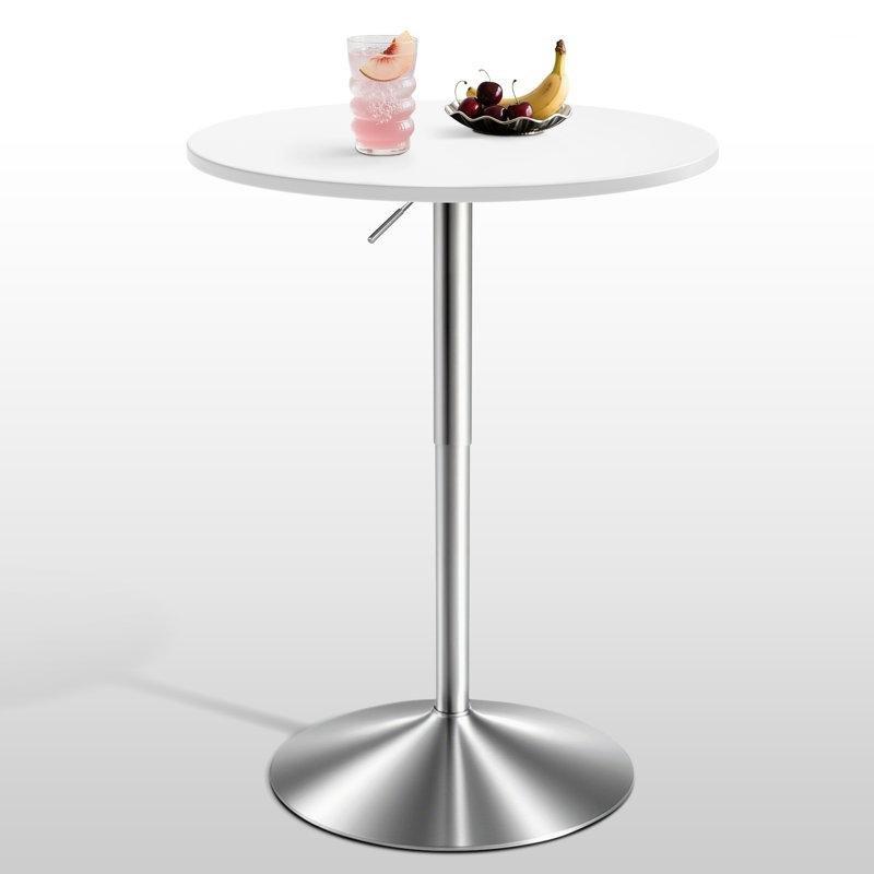 Beyaz MDF Yüksekliği Ayarlanabilir Döner Tablalı Krom Bistro Masa - 60 cm - 338276