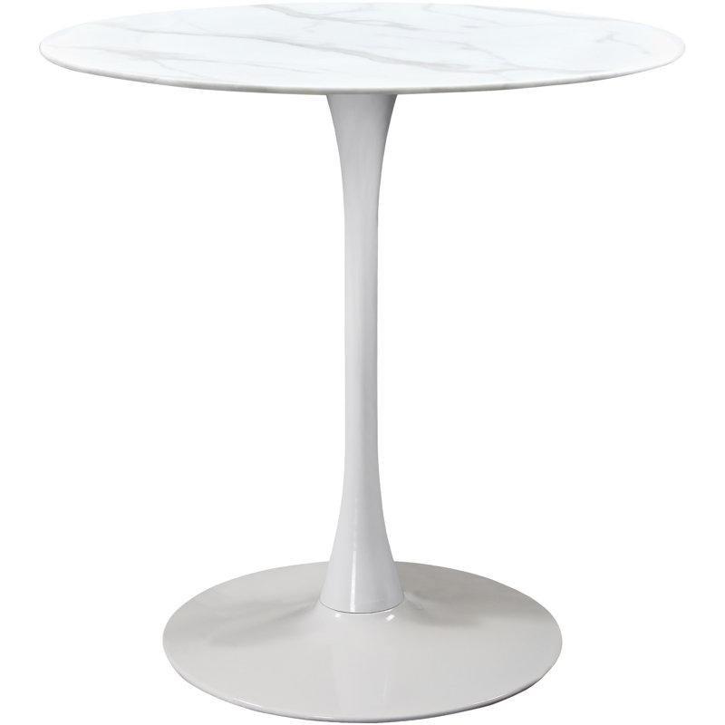Beyaz Mermer Desenli Cam Yuvarlak Ayaklı Bistro Masa - 92 cm - 338345
