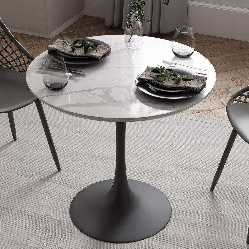 Beyaz Mermer Görünümlü MDF Yuvarlak Çelik Ayaklı Bistro Masa - 80 cm - 338261