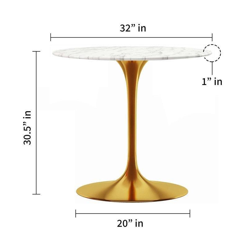 Beyaz Mermer Tablalı Gold Lale Ayaklı Yuvarlak Bistro Masa - Ø82 cm - 337886