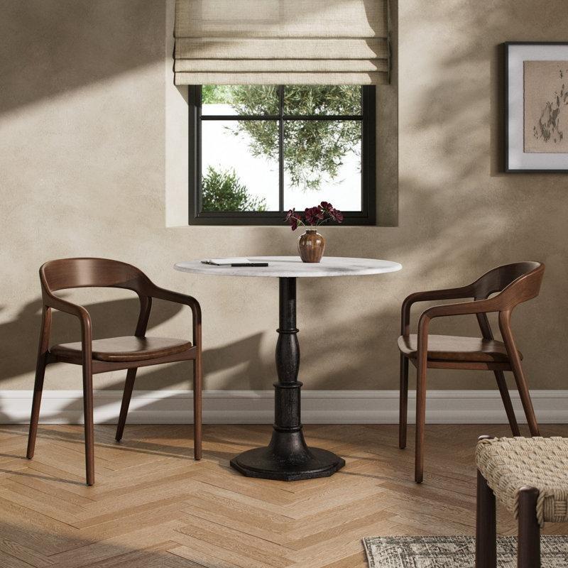 Beyaz Mermer Tablalı Metal Kaide Ayaklı Yuvarlak Bistro Masa - 92x92 cm - 338982