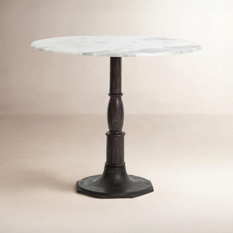 Beyaz Mermer Tablalı Metal Kaide Ayaklı Yuvarlak Bistro Masa - 92x92 cm - 338982