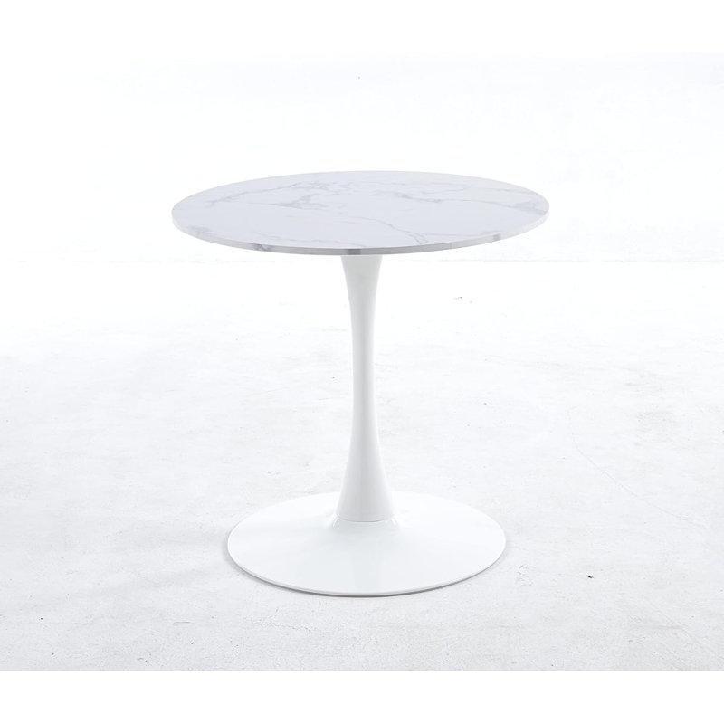 Beyaz Metal Kaideli Mermer Desenli Yuvarlak Bistro Masa - 91 cm - 338417