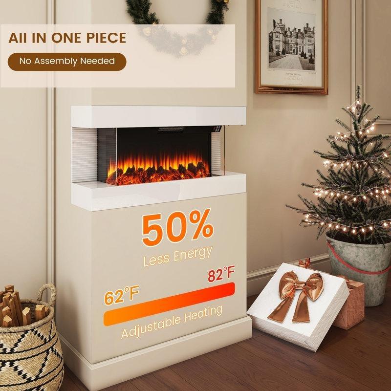 Beyaz Paslanmaz Çelik 3 Taraflı Uzaktan Kumandalı LED Aydınlatmalı Duvara Monte Elektrikli Şömine - 82 cm - 339059