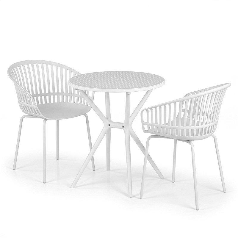 Beyaz Plastik Yuvarlak 2 Kişilik İç ve Dış Mekan Bistro Masa Takımı - 67x73 cm - 338743