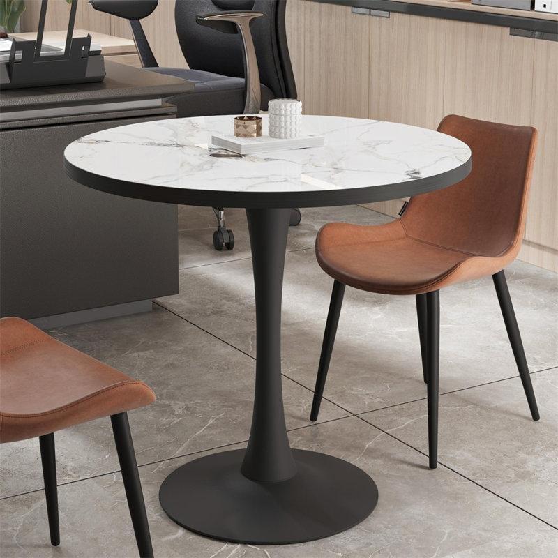 Beyaz Sinterlenmiş Taş Tablalı Siyah Kaide Ayaklı Yuvarlak Bistro Masa - 77x81 cm - 337941