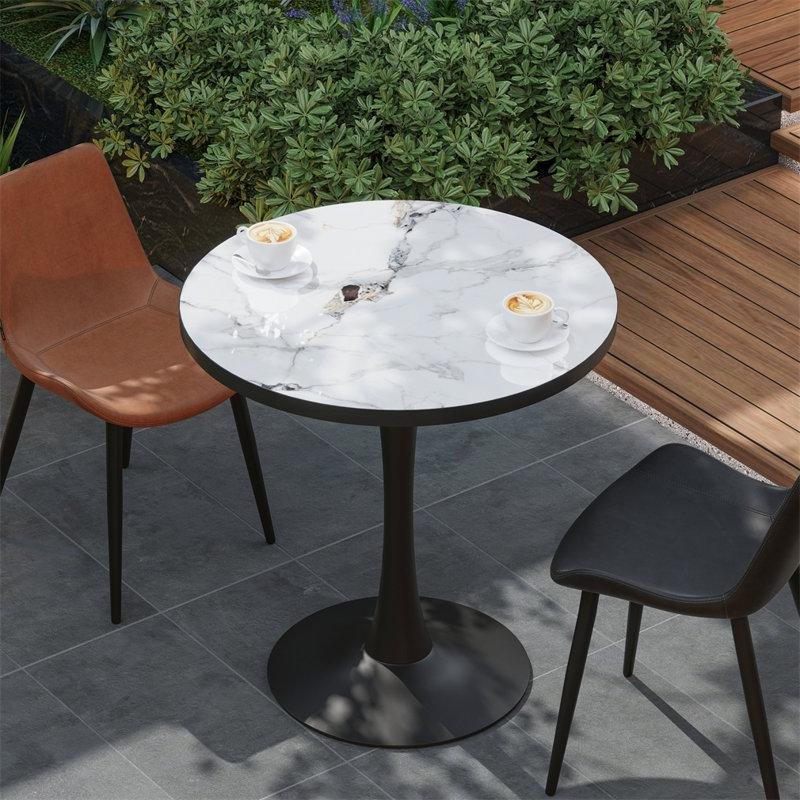 Beyaz Sinterlenmiş Taş Tablalı Siyah Kaide Ayaklı Yuvarlak Bistro Masa - 77x81 cm - 337941