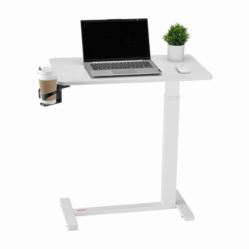Beyaz Sunta Yüksekliği Ayarlanabilir Gizli Tekerlekli Eğimli Laptop Sehpası - 71x41 cm - 335748