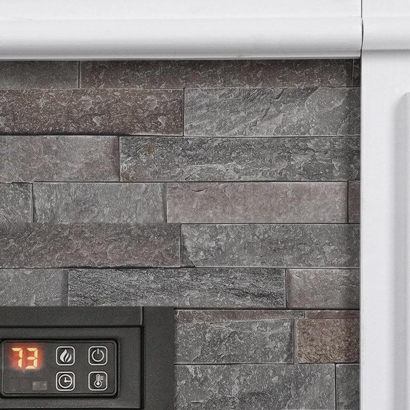 Beyaz ve Kahverengi Ahşap Taş Görünümlü 3D Alev Efektli Isıtıcılı Elektrikli Şömine - 111 cm - 339599