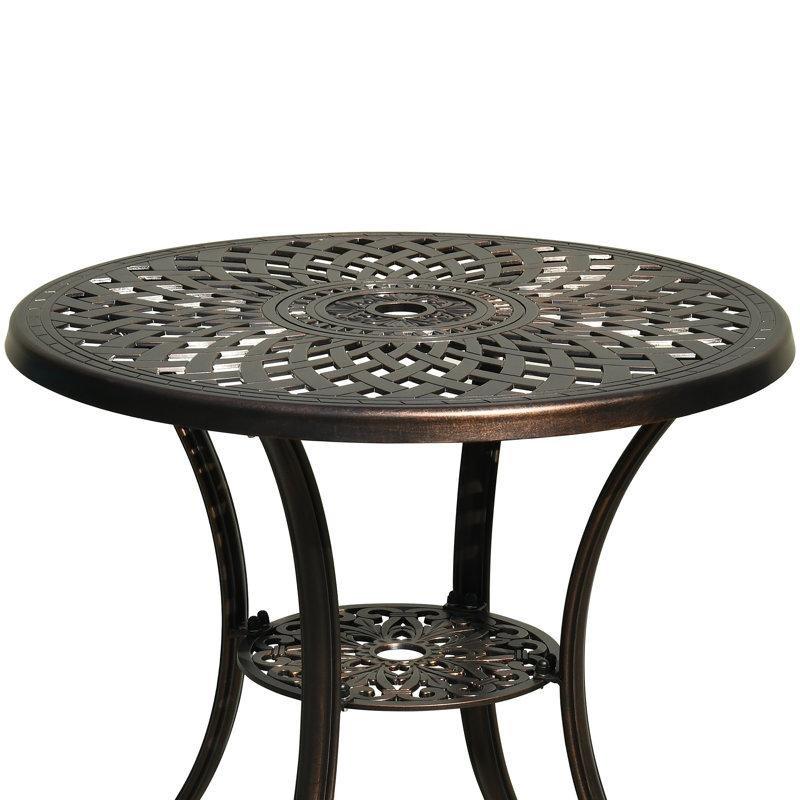 Bronz Alüminyum 2 Kişilik Yuvarlak Şemsiye Delikli Bistro Masa Takımı - 78 cm - 338069