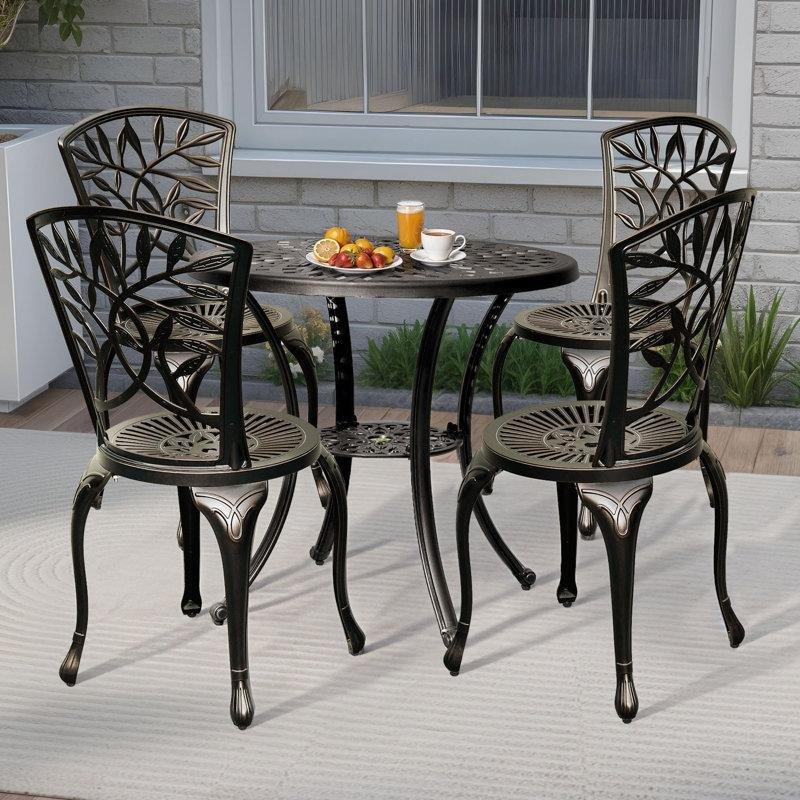 Bronz Alüminyum 2 Kişilik Yuvarlak Şemsiye Delikli Bistro Masa Takımı - 78 cm - 338069