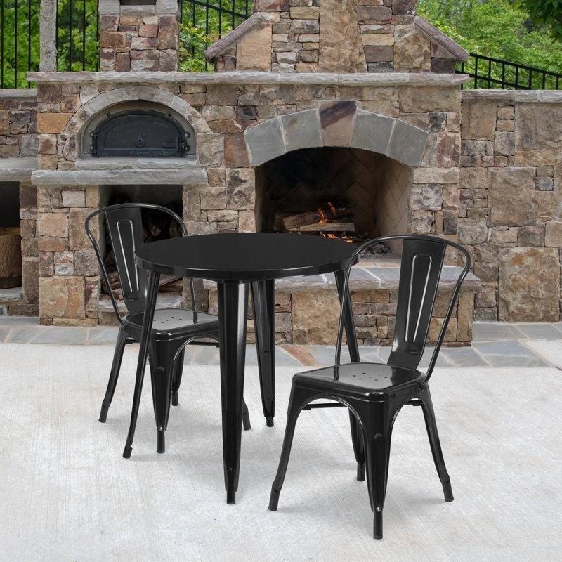 Çelik İstiflenebilir Yuvarlak Bistro Masa Takımı - 77 cm - 338688