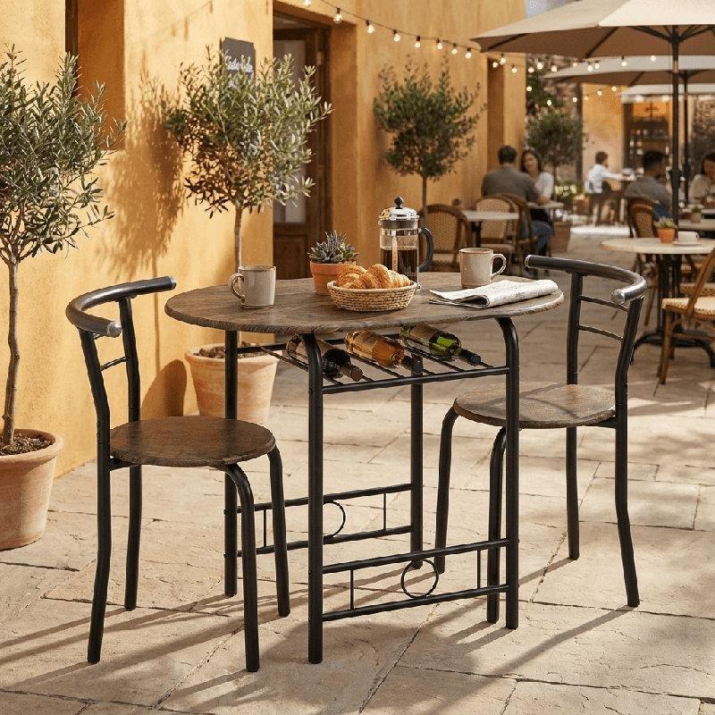 Çelik ve MDF Depolama Raflı Kompakt Bistro Masa Seti - 338718