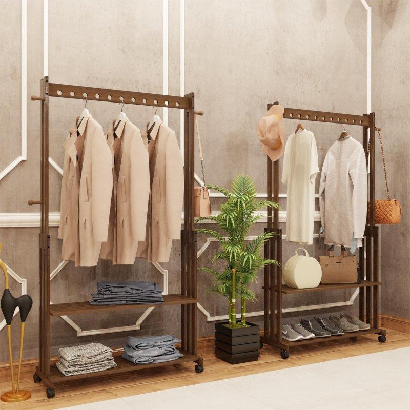 Ceviz Bambu Tekerlekli Ayaklı Askılık - 104x33x166 cm - 337043