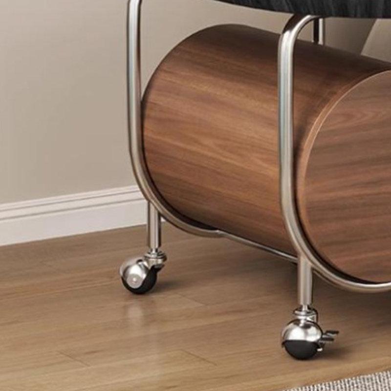 Ceviz Kaplama Paslanmaz Çelik Çekmeceli Oval Tekerlekli Orta Sehpa - 80x50 cm - 336362