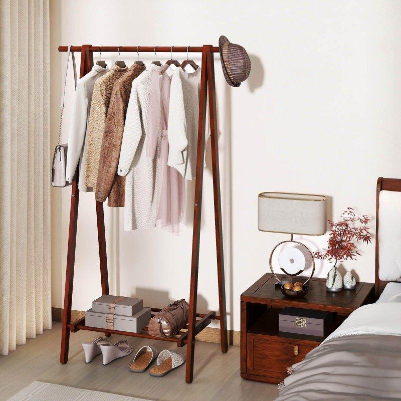 Ceviz Masif Ahşap Katlanabilir Ayaklı Askılık - 84x46x148 cm - 336962