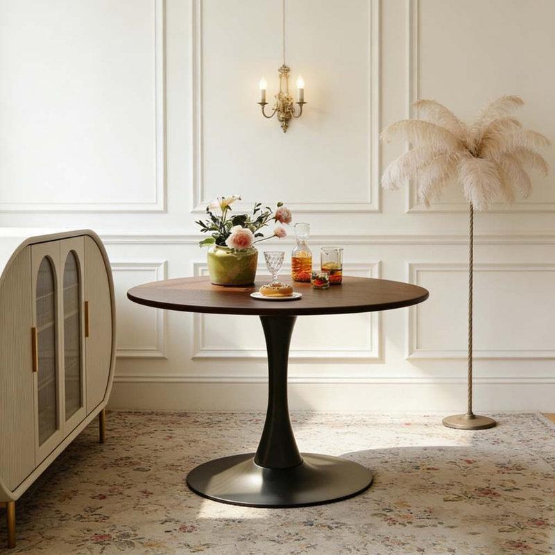 Ceviz MDF Metal Kaide Ayaklı Yuvarlak Bistro Masa - 81 cm - 337904