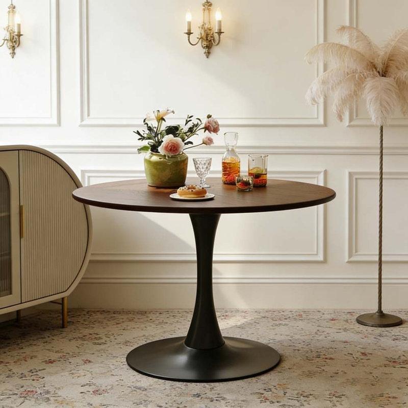 Ceviz MDF Metal Kaide Ayaklı Yuvarlak Bistro Masa - 81 cm - 337904
