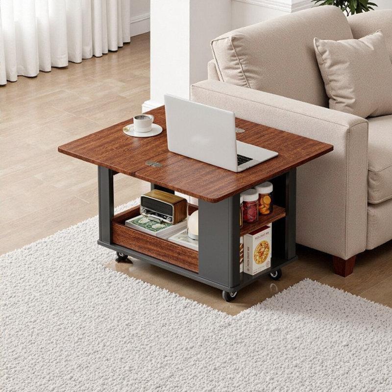 Ceviz ve Siyah MDF Katlanır Tablalı ve Çekmeceli Tekerlekli Orta Sehpa - 336384 Ceviz ve Siyah MDF Katlanır Tablalı ve Çekmeceli Tekerlekli Orta Sehpa - 336384