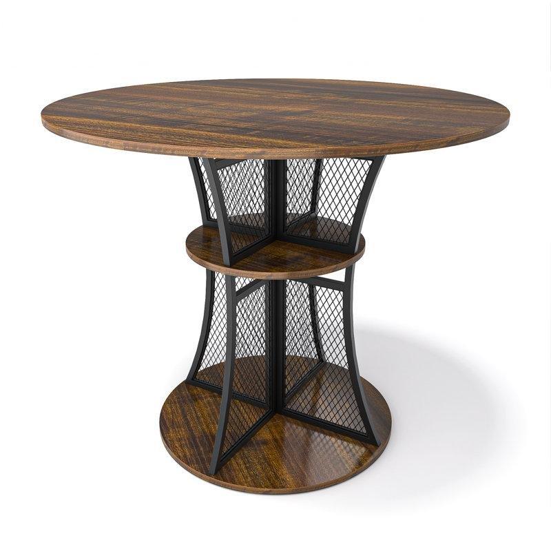 Depolama Alanlı Kum Saati Metal Ayaklı Kahverengi Sunta Yuvarlak Bistro Masa - 76 cm - 337933