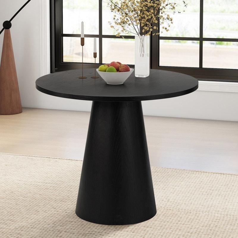 Doğal Ahşap MDF ve Dişbudak Yuvarlak Tek Ayaklı Bistro Masa - 90 cm - 337966