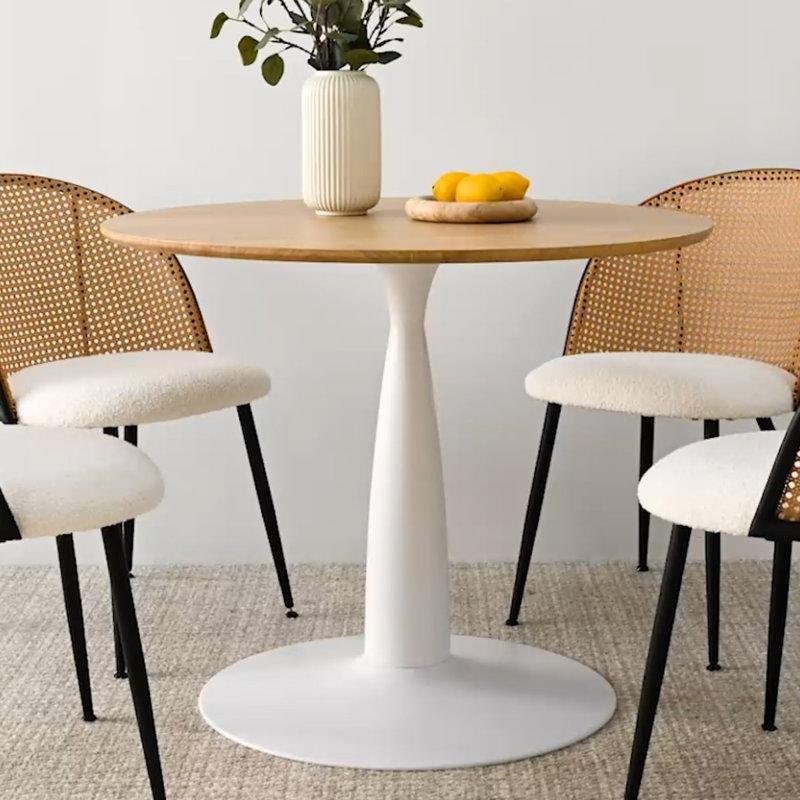 Doğal Ahşap Tablalı Beyaz Çelik Tek Ayaklı Yuvarlak Bistro Masa - 92 cm - 338016