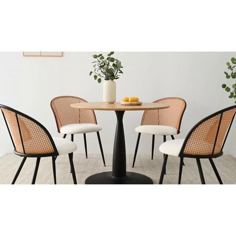 Doğal Ahşap Tablalı Beyaz Çelik Tek Ayaklı Yuvarlak Bistro Masa - 92 cm - 338016