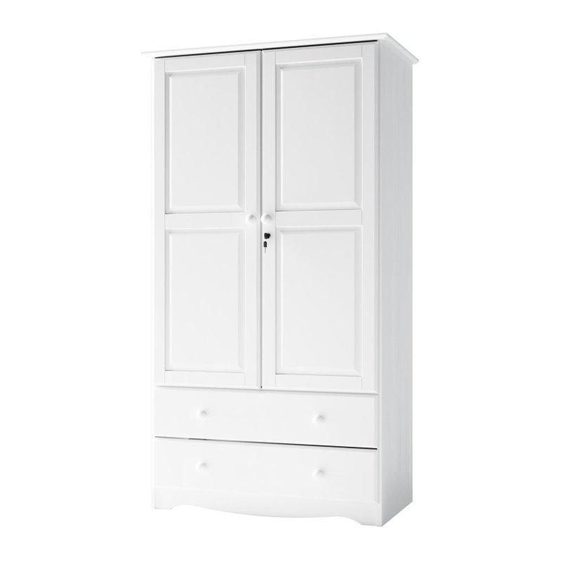 Doğal Masif Çam Ahşap 2 Çekmeceli Kilitli Çift Kapılı Gardırop - 102x54x183 cm - 337707