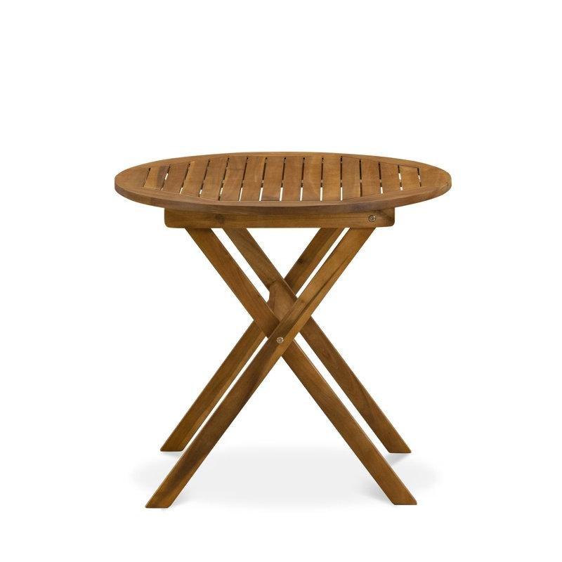 Doğal Yağ Akasya Ahşap Katlanabilir Yuvarlak X Ayaklı Bistro Masa - 77x70 cm - 338894