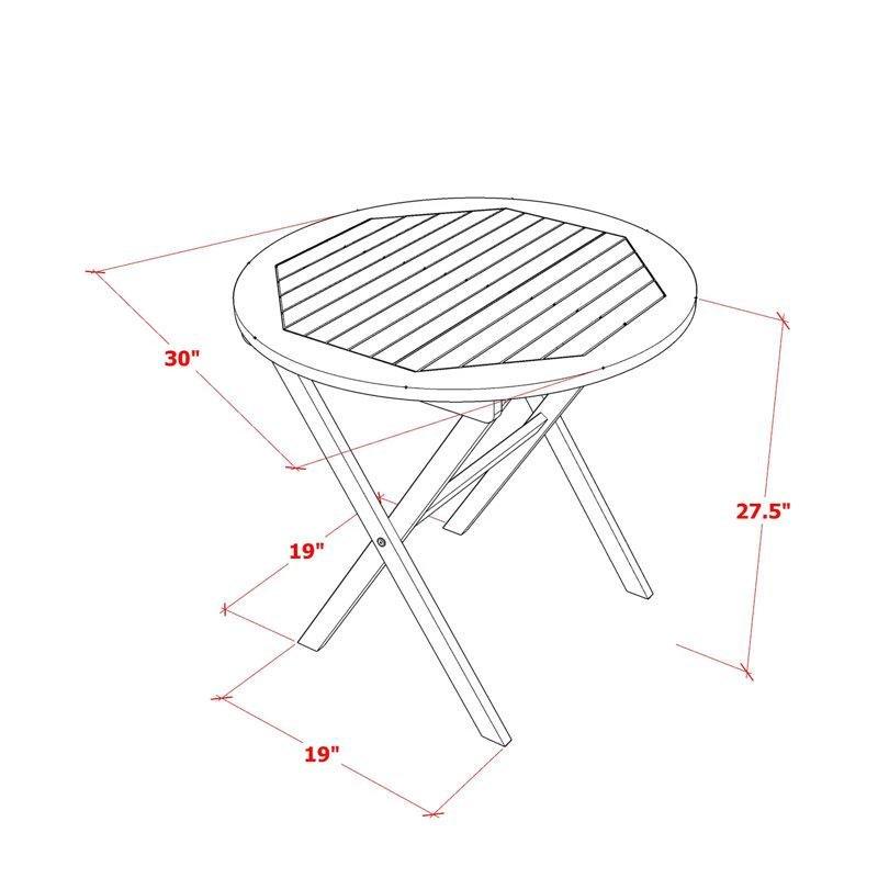 Doğal Yağ Akasya Ahşap Katlanabilir Yuvarlak X Ayaklı Bistro Masa - 77x70 cm - 338894