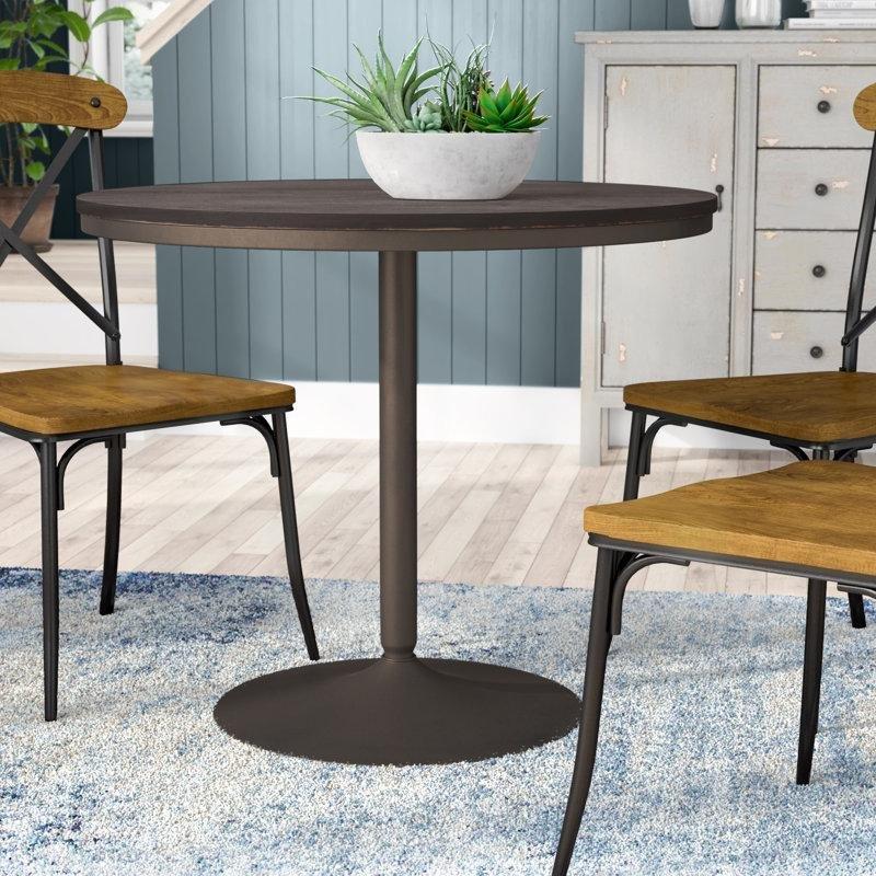 Eskitme Ahşap Metal Kaide Ayaklı Yuvarlak Bistro Masa - 92 cm - 338188