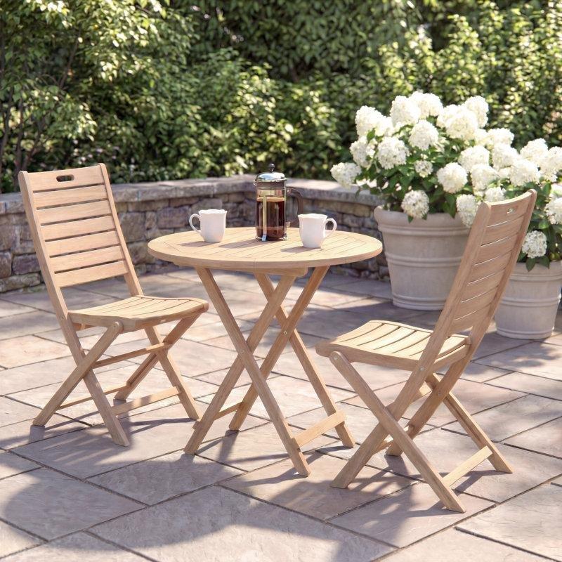 Eskitme Bej Masif Okaliptüs Ahşap Katlanabilir Bistro Masa Takımı - 77 cm - 338546