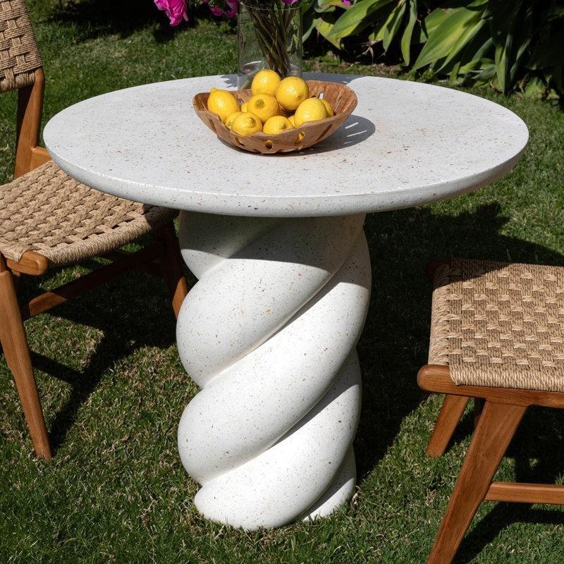 Fildişi Beton Terazzo Burgu Ayaklı Yuvarlak Bistro Masa - 90 cm - 338587