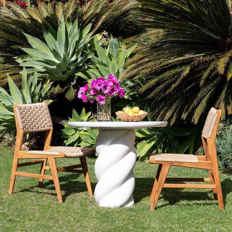 Fildişi Beton Terazzo Burgu Ayaklı Yuvarlak Bistro Masa - 90 cm - 338587