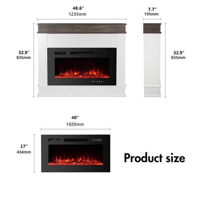 Fildişi Meşe MDF Uzaktan Kumandalı 12 Renkli Alev Efektli Elektrikli Şömine - 124x84 cm - 339629