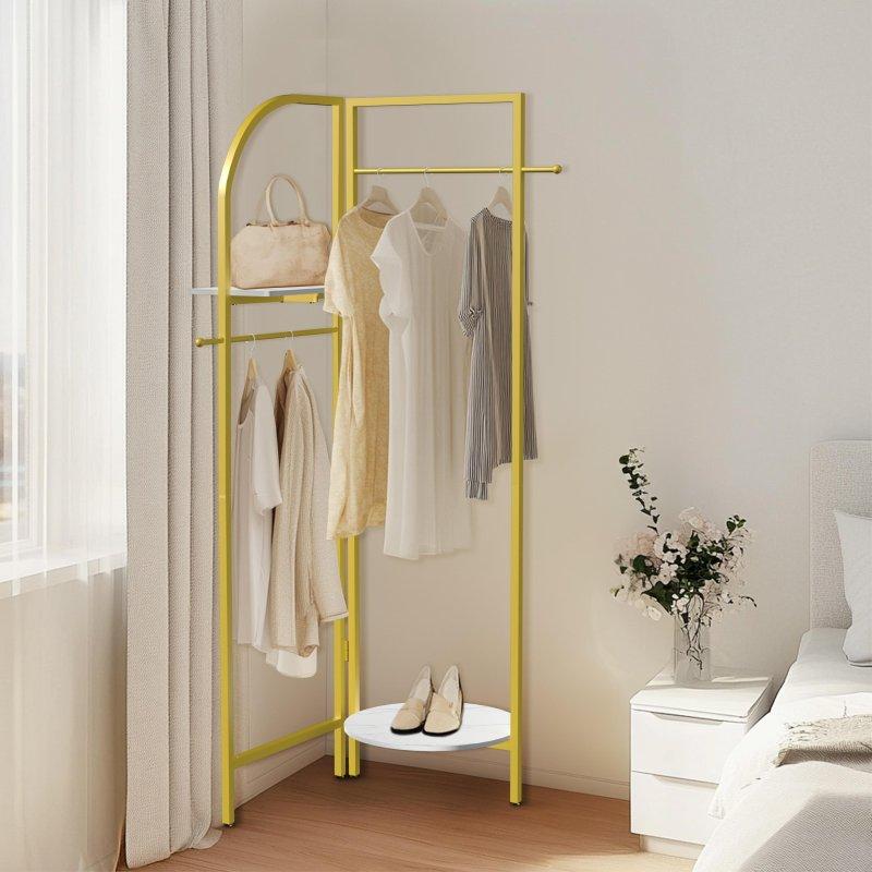 Gold Beyaz Metal MDF Köşe Tipi Taşınabilir Ayaklı Askılık - 88x46x175 cm - 337091