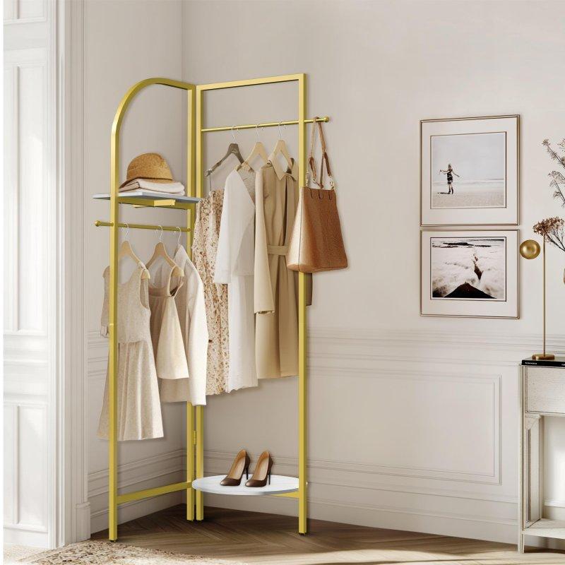 Gold Beyaz Metal MDF Köşe Tipi Taşınabilir Ayaklı Askılık - 88x46x175 cm - 337091