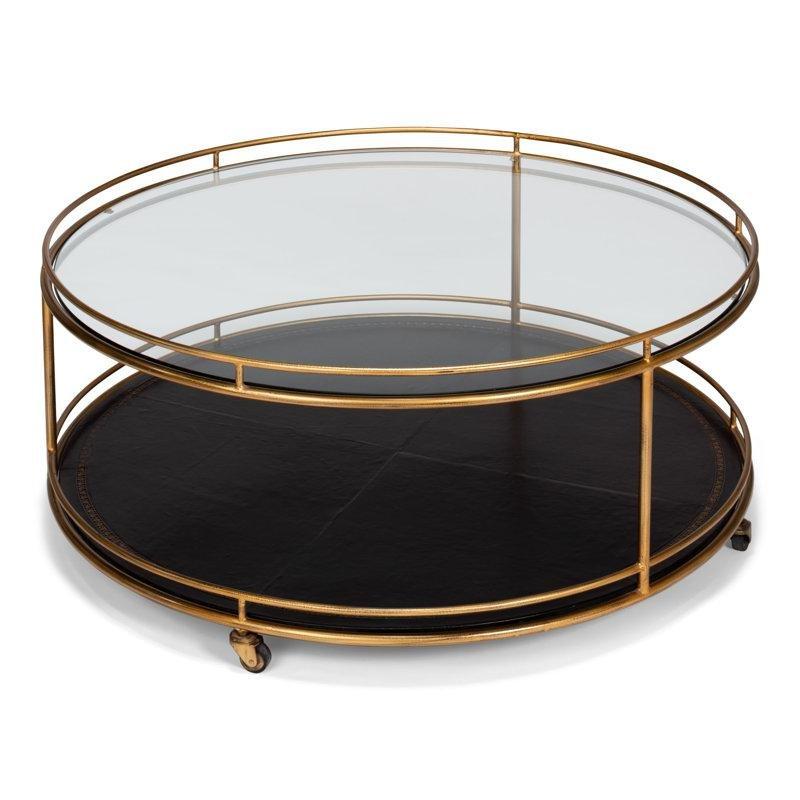 Gold Metal Cam Raflı Yuvarlak Tekerlekli Orta Sehpa - 107x107 cm - 336336