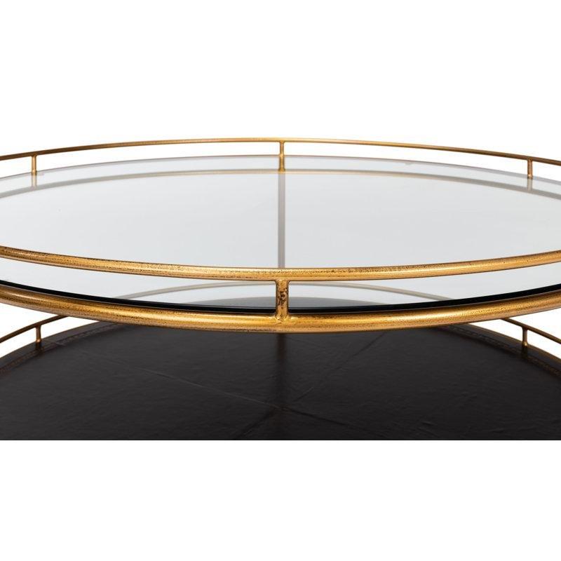 Gold Metal Cam Raflı Yuvarlak Tekerlekli Orta Sehpa - 107x107 cm - 336336