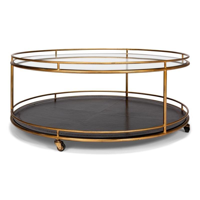 Gold Metal Cam Raflı Yuvarlak Tekerlekli Orta Sehpa - 107x107 cm - 336336 Gold Metal Cam Raflı Yuvarlak Tekerlekli Orta Sehpa - 107x107 cm - 336336