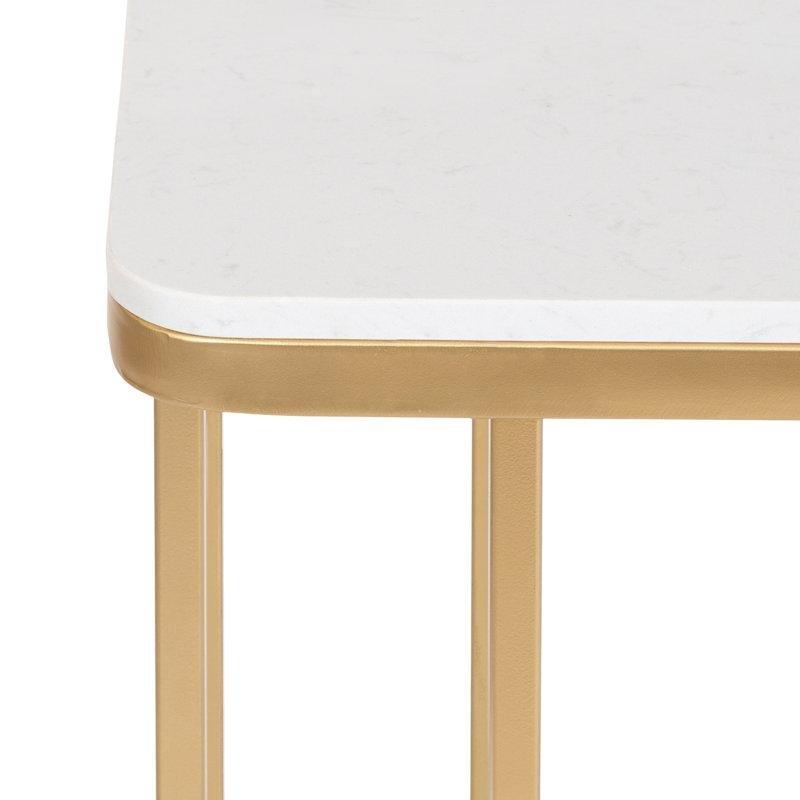 Gold Metal Mermer Görünümlü Dikdörtgen C Şekilli Laptop Sehpası - 47x31 cm - 335631