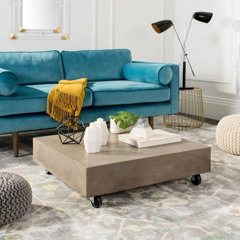 Gri Beton Tekerlekli Kare Orta Sehpa - 81x81 cm - 336503