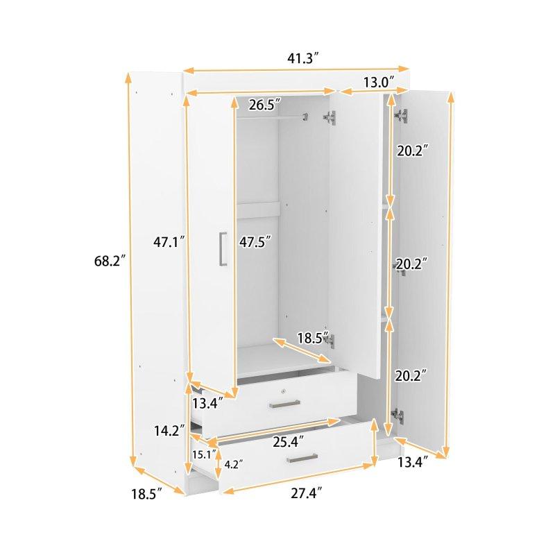 Gri Beyaz MDF ve Akasya Ahşap Kilitlenebilir Çekmeceli 3 Kapılı Gardırop - 105x47x174 cm - 337765