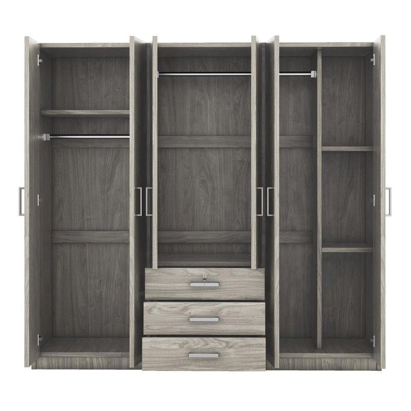 Gri MDF Kilitli Çekmeceli 6 Kapılı Gardırop - 181x49x173 cm - 336731 Gri MDF Kilitli Çekmeceli 6 Kapılı Gardırop - 181x49x173 cm - 336731