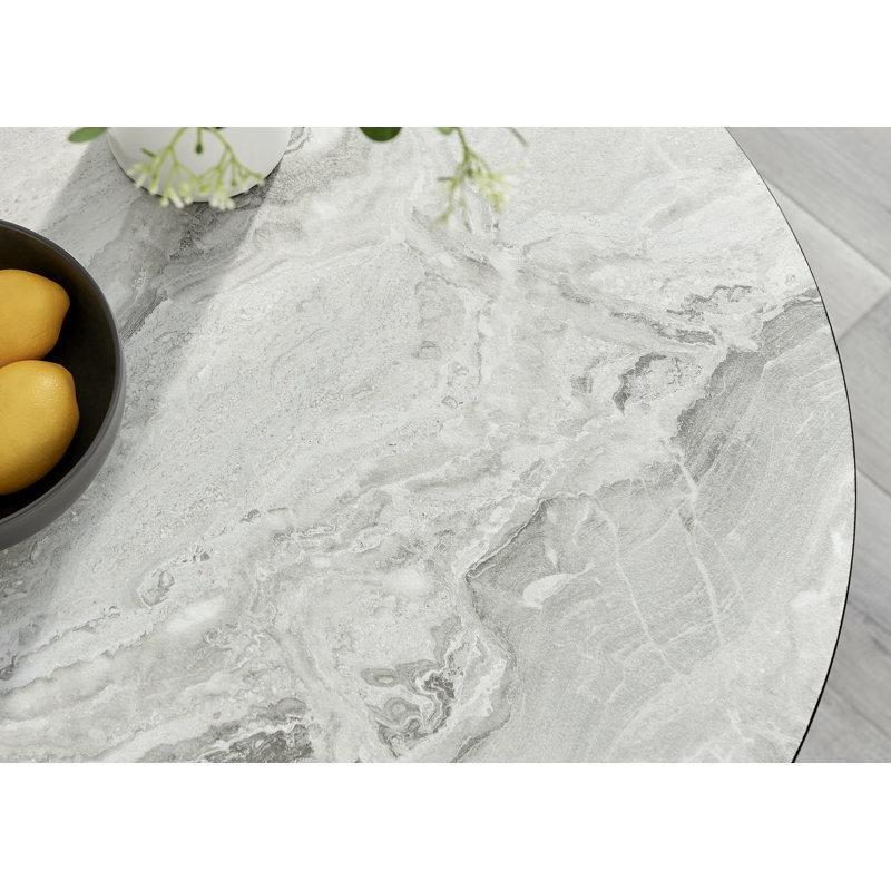 Gri Mermer Desenli Siyah Çelik Kaideli Yuvarlak Bistro Masa - 81 cm - 338225