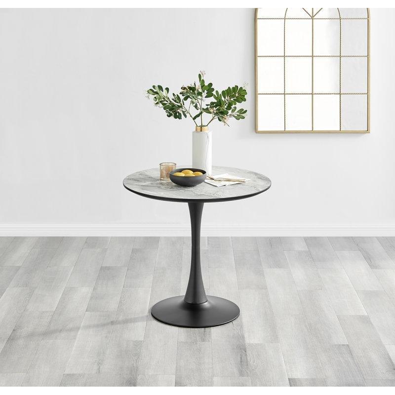 Gri Mermer Desenli Siyah Çelik Kaideli Yuvarlak Bistro Masa - 81 cm - 338225