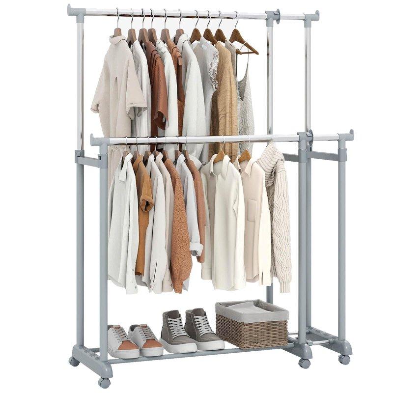 Gümüş Metal Çift Askı Borulu Tekerlekli Ayarlanabilir Ayaklı Askılık - 168x45x169 cm - 337621 Gümüş Metal Çift Askı Borulu Tekerlekli Ayarlanabilir Ayaklı Askılık - 168x45x169 cm - 337621