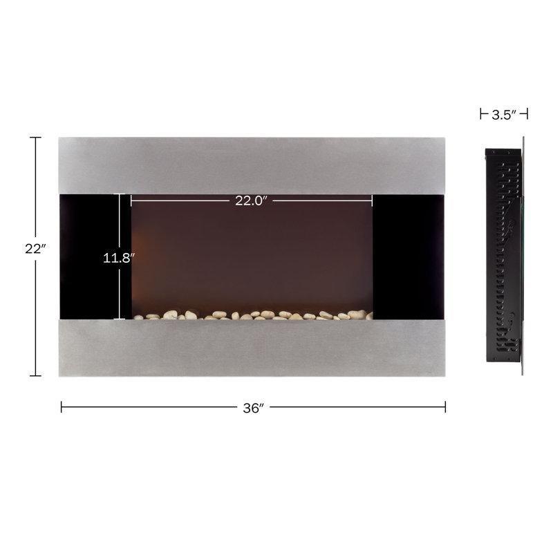 Gümüş Paslanmaz Çelik Uzaktan Kumandalı Duvara Monte Elektrikli Şömine - 92 cm - 339710
