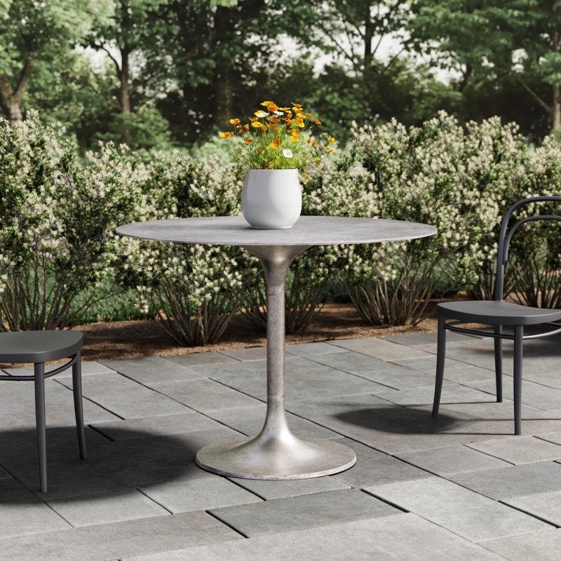 Ham Antik Nikel Metal Eskitme Tasarımlı Yuvarlak Bistro Masa - 107x107 cm - 338594