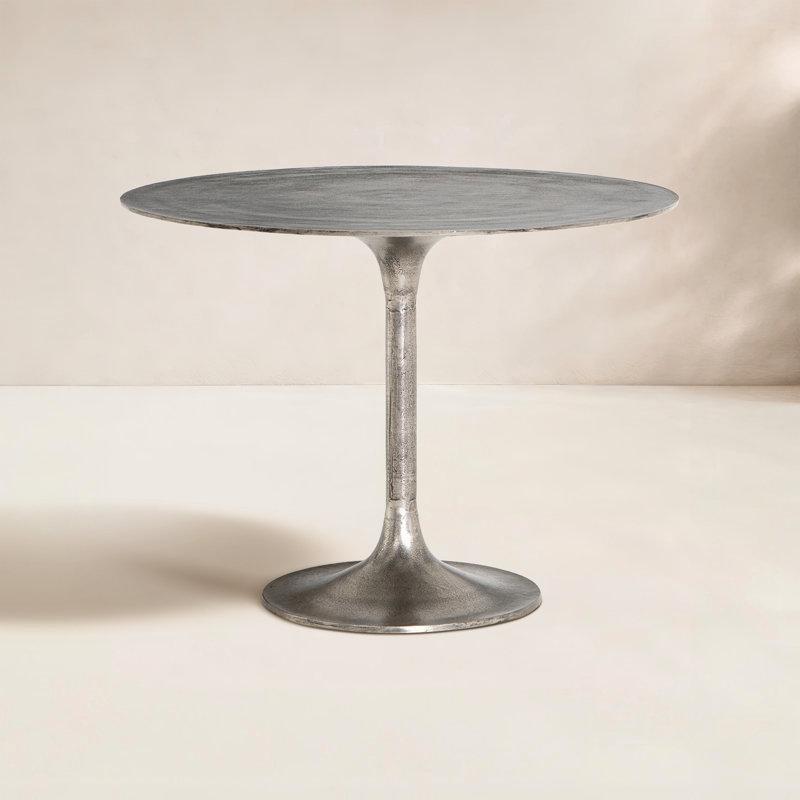 Ham Antik Nikel Metal Eskitme Tasarımlı Yuvarlak Bistro Masa - 107x107 cm - 338594